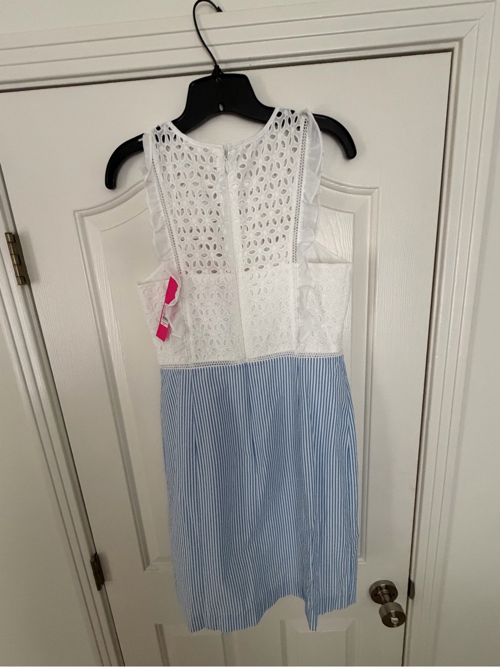 Lilly Pulitzer White Lace Top with Light Blue Stripe Skirt - Picture 3 of 4